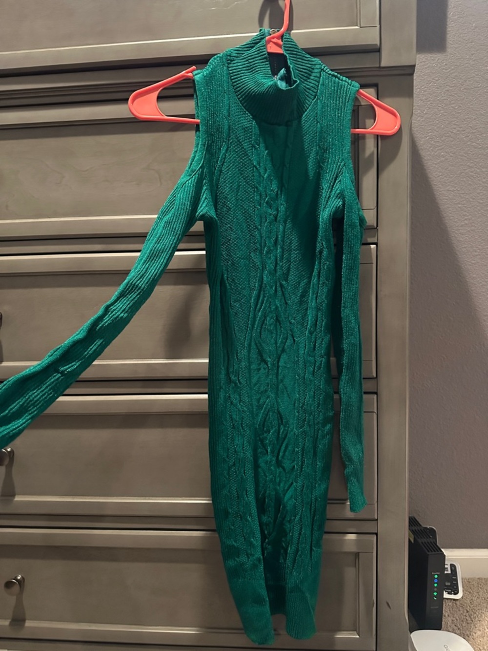 Arden B Green Cable-Knit Cold-Shoulder Turtleneck Dress